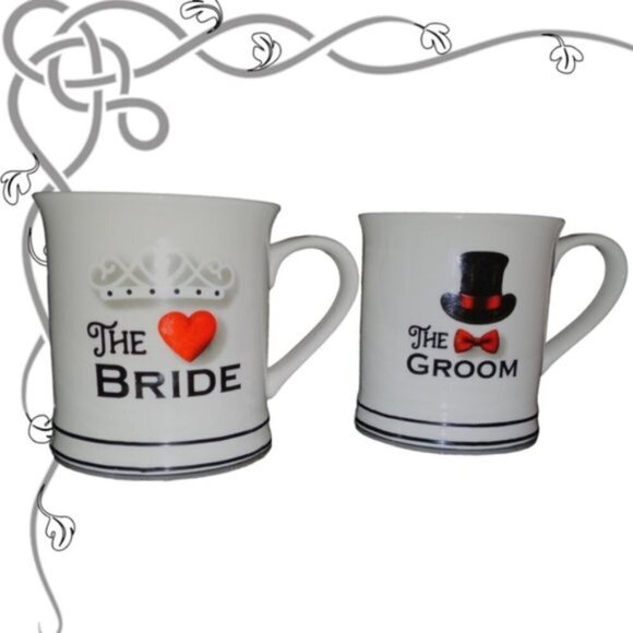 🏖️BRIDE & GROOM Coffee or Tea Mug Set New - Picture 1 of 5